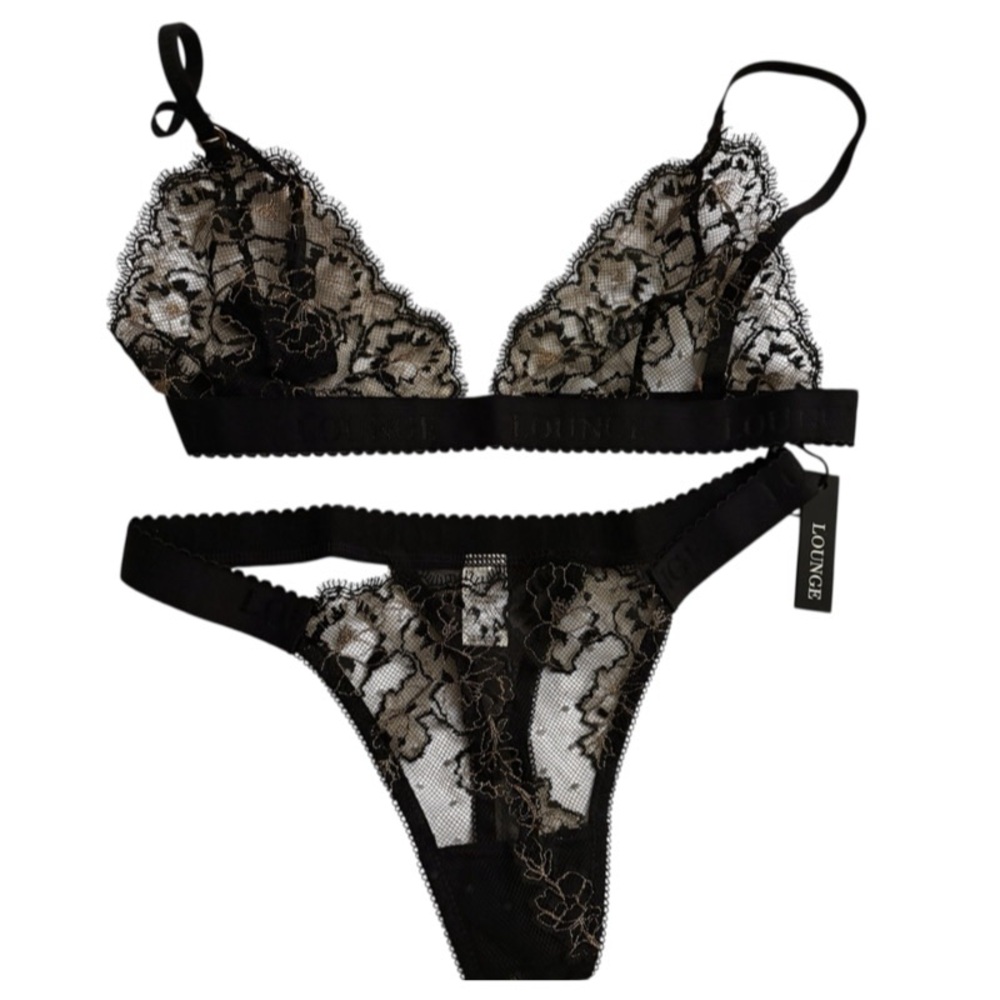Bralette and Thong Set Lounge Bra & Panty Black Lace Set Size S